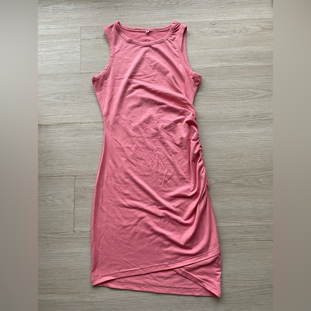 Pink Sleeveless Ruched Dress